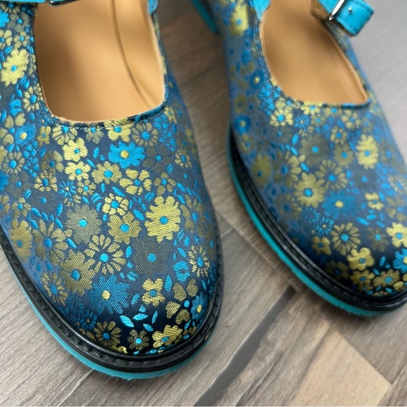 John Fluevog Biblio Barnett Blue & Green Floral Flat Mary Janes Size 9 - Picture 3 of 12